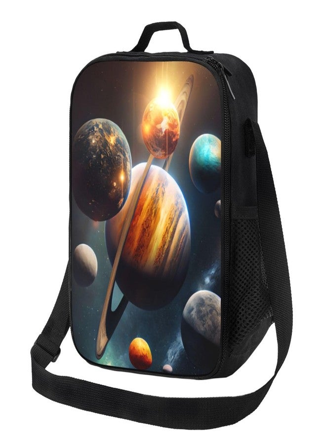 PAUSEBOLL Galaxy Solar System Kids Lunch Box Planets in Outer Space Lunch Bags for Boys Girls Reusable Portable Waterproof Lunch Bags with Adjustable Shoulder Strap and Side Pocket - Image 1